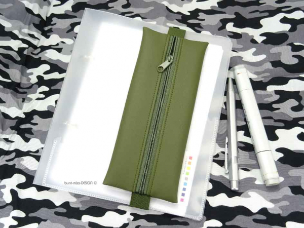 Mäppchen mit Gummiband A5/A4, für Ordner Kalender Notizbuch, Kunstleder khaki olivgrün, handmade by BuntMixxDesign